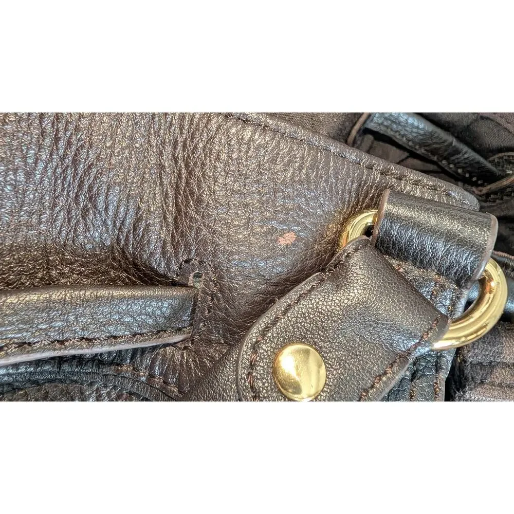 The Sak Kedzie Brown Pebbled Leather Bucket Hobo Bag Gold Hardware